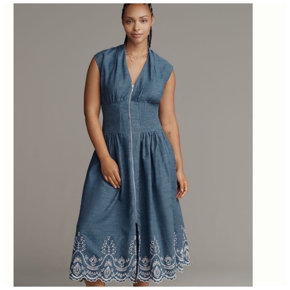 NWT Anthropologie The Tommie Denim Eyelet Trim Dress, M - Picture 10 of 13